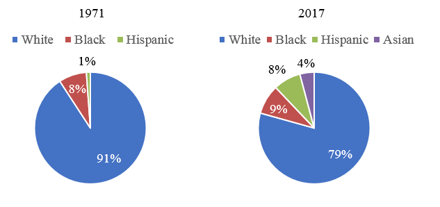 Chart 3: Change in Racial/Ethnic Composition of Labor Force Participants Ages 65+, 1971 - 2017