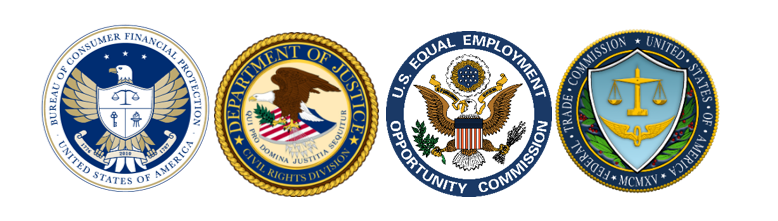 Seals of the Consumer Financial Protection Bureau, Department of Justice, Equal Employment Opportunity Commission, and the Federal Trade Commission 