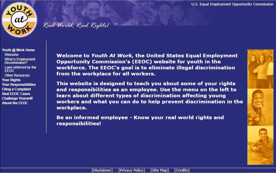 Screenshot of original Youth@Work website