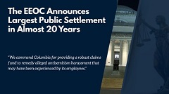 In Largest EEOC Public Settlement in Almost 20 Years, Columbia University Agrees to Pay $21 Million to Resolve EEOC Antisemitism Charges