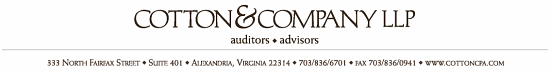 Letterhead: Cotton and Company LLP